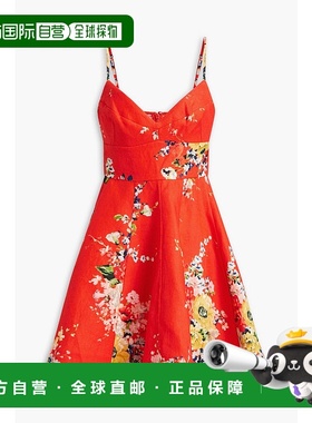 1h可退 潮奢 ZIMMERMANN 女士 印花亚麻迷你连衣裙 8308DRS241RED