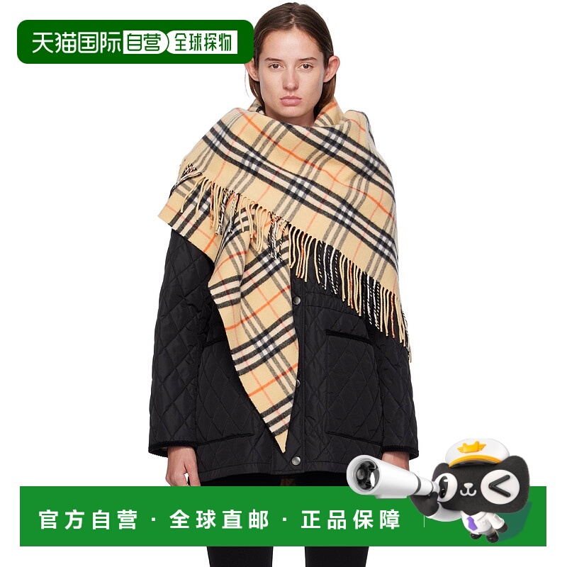 1h可退 潮奢 Burberry 巴宝莉 女士 驼色 Check Wool Cashmere 披