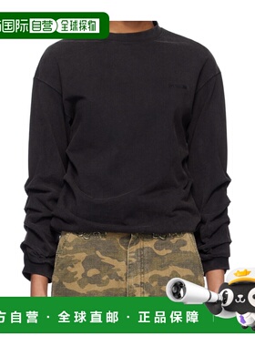 WE11DONE 女士卫衣 WDTT025775UBK SS2025 黑色 皱褶长袖 T 恤