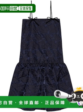 GANNI 女士连衣裙 F9705268 AW2024 蓝色 提花肩带中长连衣裙