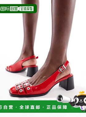 1h可退 潮奢 Stradivarius 斯特拉迪瓦里斯 女士 搭扣露跟粗跟红