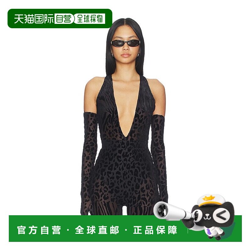 1h可退 潮奢 ALEX PERRY 女士 动物纹烧焦感配手套连体衣 BY062FW