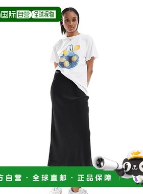 1h可退 潮奢 ASOS 女士 bias 设计长筒缎面中长半身裙(黑色)