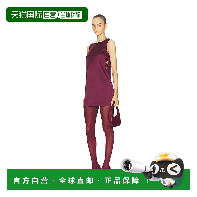 潮奢 Self-Portrait 女士 酒红色缎面剪口迷你连衣裙 SC25022SBU