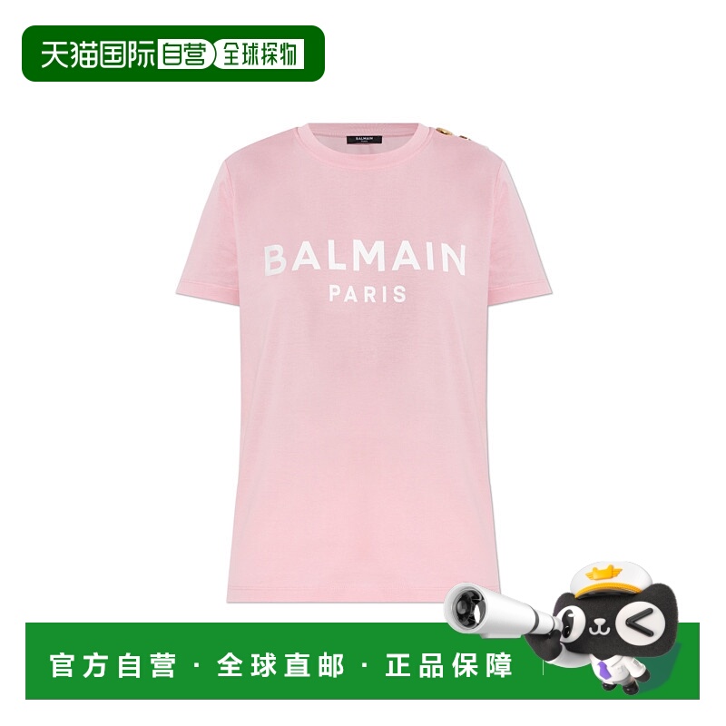 1h可退 BALMAIN 女士T恤 BF1EF005BB02OHV AW2025 粉红色 Gold Bu