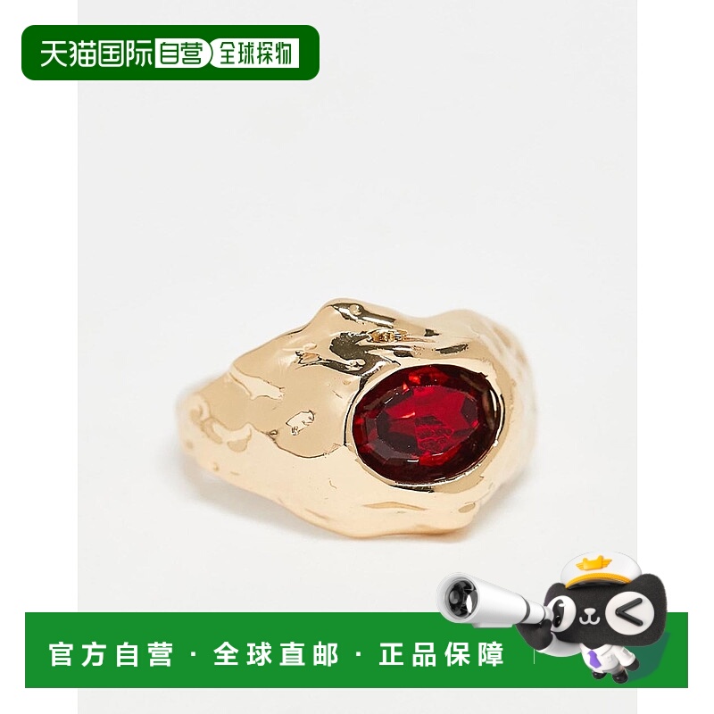 1h可退 潮奢 ASOS 女士 faux-crystal and molten 设计酒红色晶石