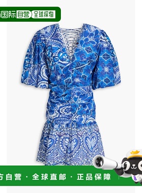 1h可退 潮奢 FARM RIO 女士 系带印花棉纱迷你连衣裙 318227TILED