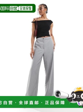 1h可退 潮奢 ASOS 女士 设计长筒精细剪裁宽松直筒裤子(灰色)