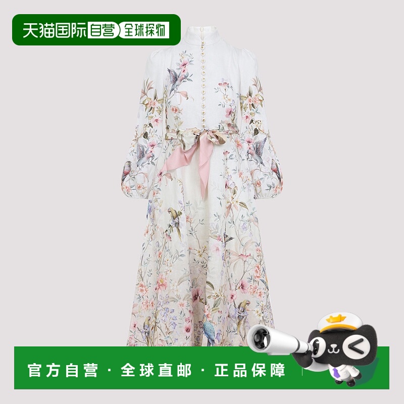 1h可退 潮奢 ZIMMERMANN 女士 REBELLION 米白色系扣亚麻中长连衣