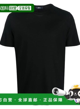 HERNO 男士T恤 JG000166U520059300 AW2025 黑色 Crepe T-shirt
