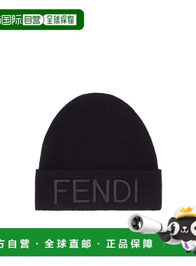 FENDI 男士帽子 FXQ356ATQ9F0QA1 AW2024 黑色针织帽 无檐便帽