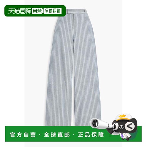 Brunello Cucinelli 布内罗 古奇拉利 女士 条纹亚麻混纺阔腿裤 M