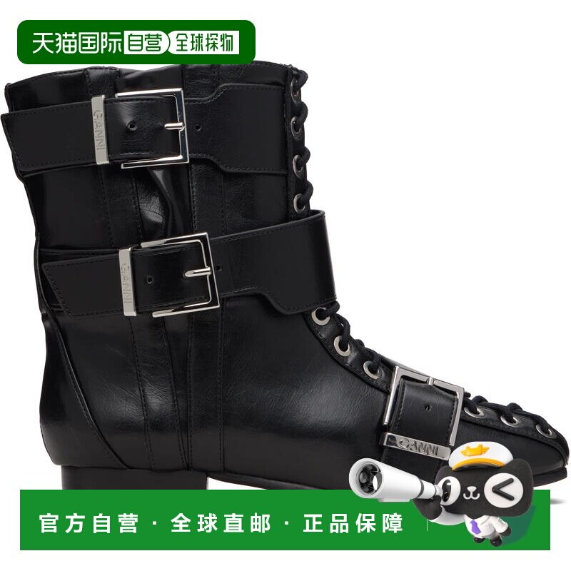 GANNI 甘尼 女士 黑色 Eyelets Lace Up 女靴踝靴短靴 S3114Black