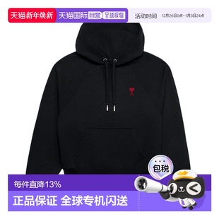 黑色 男款 AMIPARIS 红色爱心刺绣棉质休闲圆领连帽套头卫衣