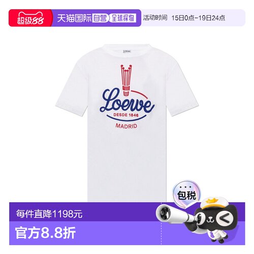 LOEWE 女士T恤 S540Y22X930WHITE SS2026 白色 T-shirt with a cr