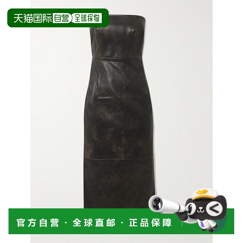 1h可退 潮奢 ALEX PERRY 女士 抹胸皮革中长连衣裙 D1548FW25DARK