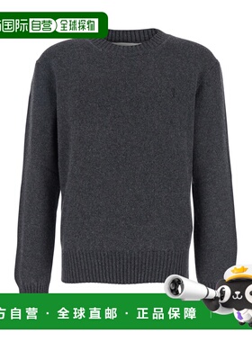 1h可退 潮奢 Ami Paris 男士 Trims 灰色水手领罗纹羊绒毛衣 HKS8