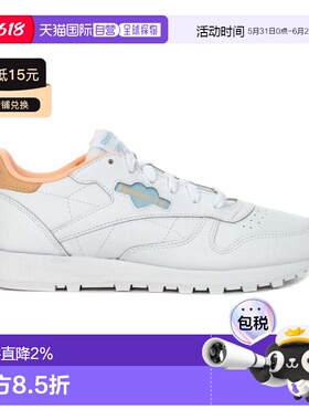 锐步女子经典皮革白色/蓝珍珠色/极光橙色运动鞋 GY7184