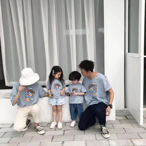 特别的亲子装高端一家三口2024新款夏装全家度假纯棉短袖时尚洋气