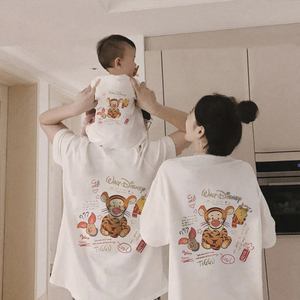 2024新款潮特别的一家三口四口亲子装纯棉短袖t恤洋气母子女半袖