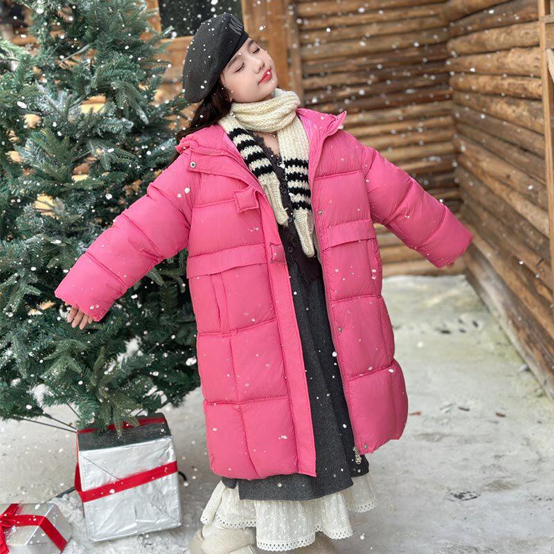 女童长款棉服韩系童装冬季新款棉衣高级连帽外套2025新款保暖棉袄