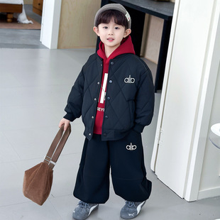 男童加绒加厚套装2025新款儿童秋冬季加棉三件套男孩冬装潮酷