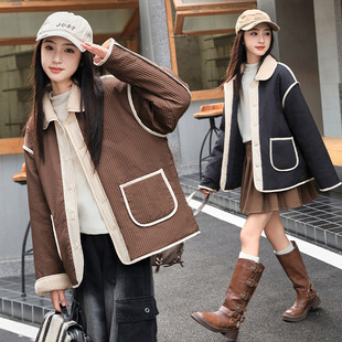 初中女生外套秋冬装中大童大码宽松轻薄棉衣青少年夹棉棉服上衣潮