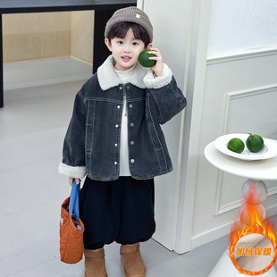 男童冬季牛仔加绒外套2025新款儿童秋冬装加厚上衣宝宝夹棉衣服