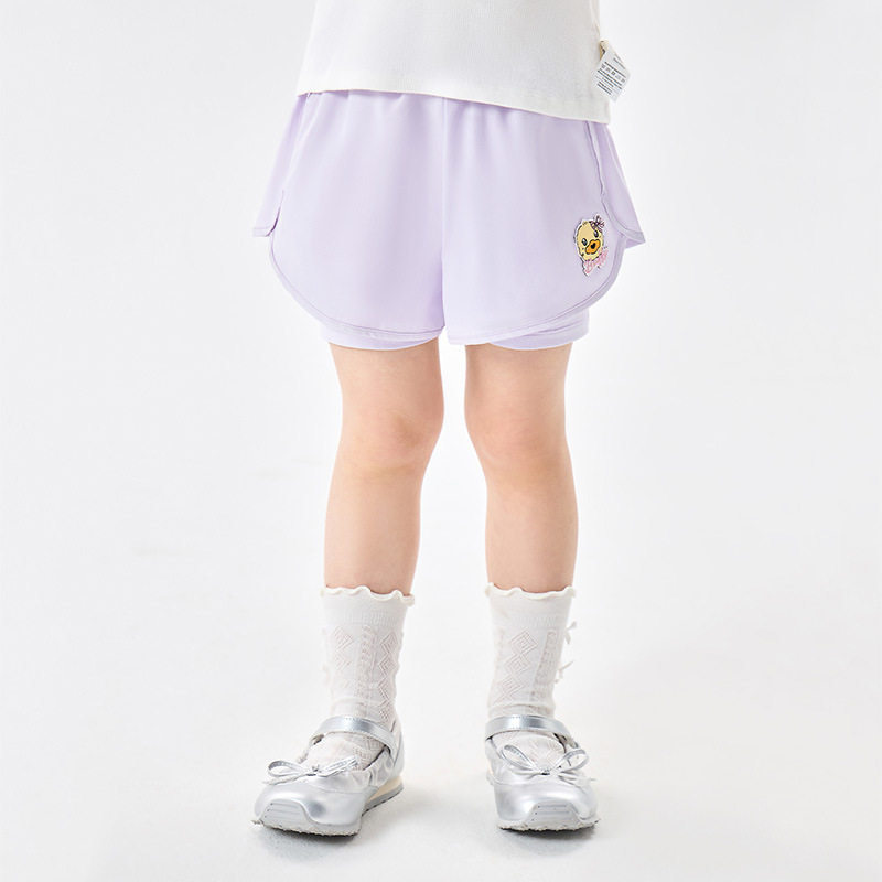 bduck小黄鸭童装女童短裤夏装儿童运动裤洋气小女孩假两件裤子潮