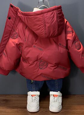 小黄鸭男童羽绒服秋冬季2025新款过年喜庆衣服儿童装宝宝红色外套