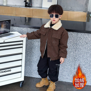 男童加绒外套儿童秋冬季韩范痞帅潮男孩皮衣2025新款宝宝加厚