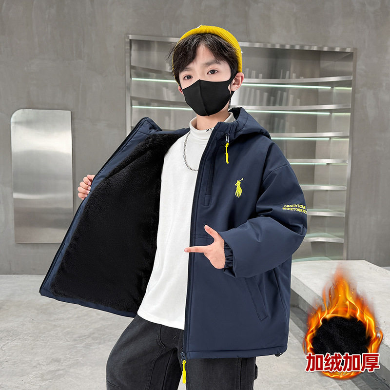 儿童装男童冬装加绒外套2025新款中大童秋冬款男孩加厚冬季派克服