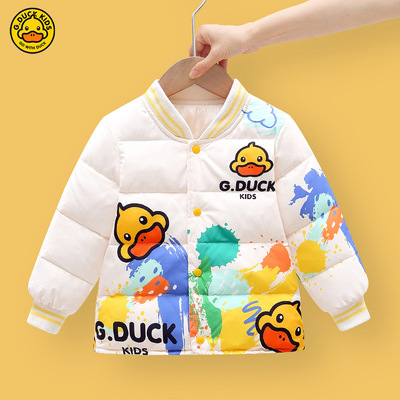 小黄鸭白鸭绒儿童羽绒服男女宝内胆中小童秋冬款轻薄保暖涂鸦外套