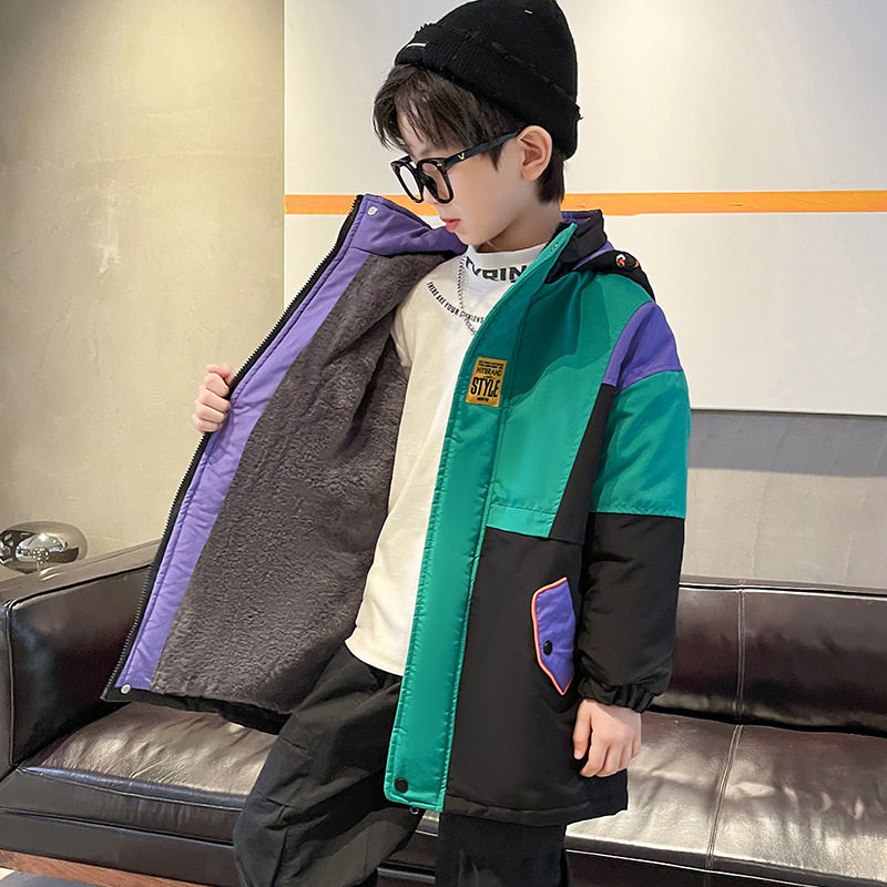 儿童装男童棉衣外套2025新款秋冬季中大童加绒派克服男孩洋气保暖