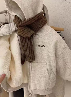 男童连帽外套秋冬男宝宝加绒卫衣上衣儿童保暖一体绒开衫0084A010