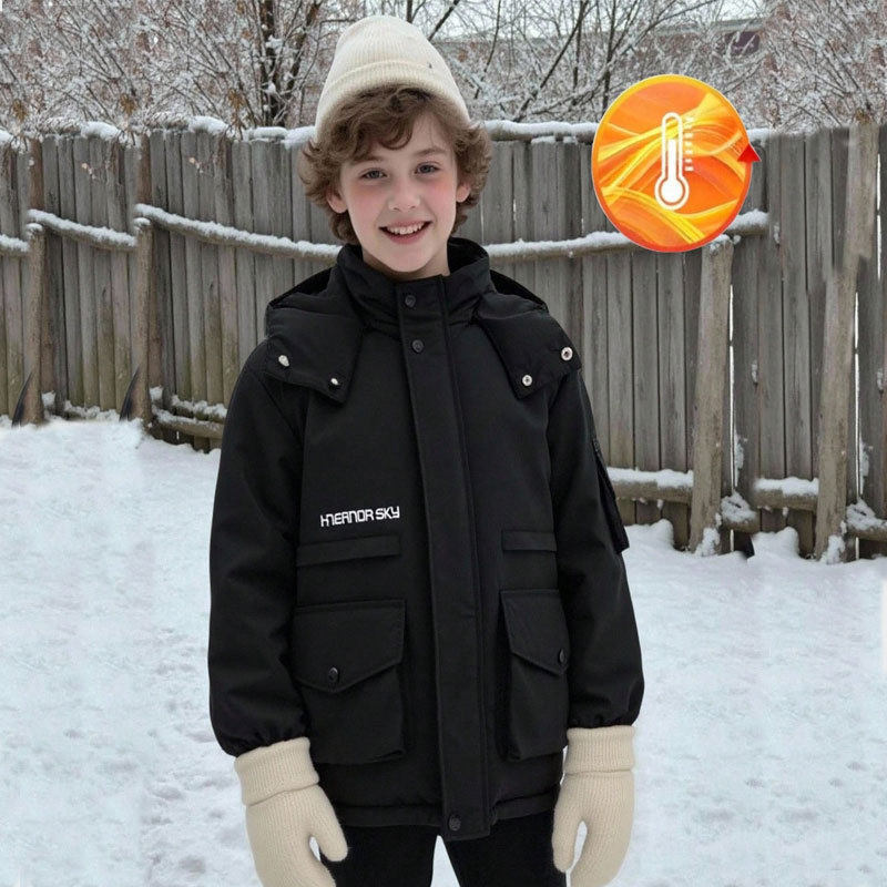 男童中长款加厚棉袄冬装2025新款中大童棉衣连帽外套儿童保暖服装