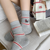 灰色条纹AB不对称中筒袜子女ins潮夏季 透气卡通日系小狗袜 薄款