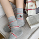 灰色条纹AB不对称中筒袜子女ins潮夏季 透气卡通日系小狗袜 薄款