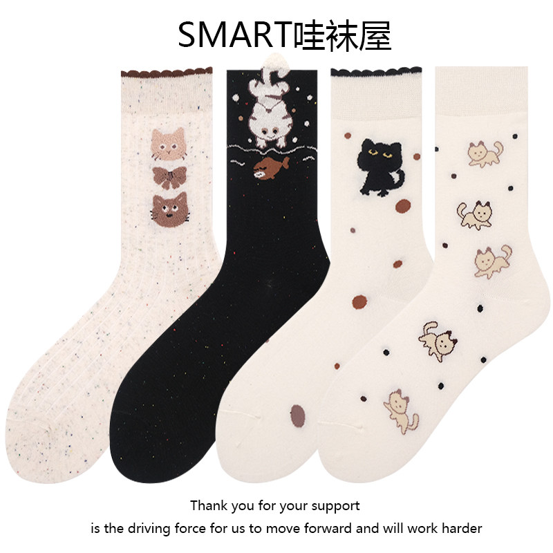 点子纱小猫袜子可爱卡通日系长袜