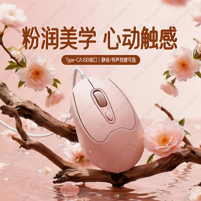 恩约鼠Type-C接口有线鼠标女生图片