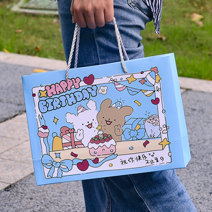 盒高级感手提袋购物包装 纸袋 鞋 精美小狗生日礼物袋礼品袋超大可装