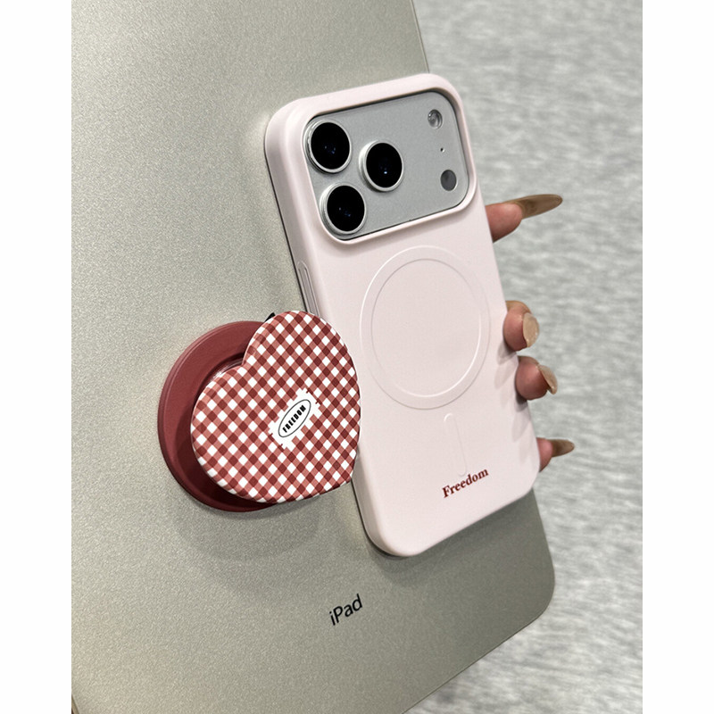 欧略 少女粉格纹爱心磁吸支架适用苹果17promax手机壳iPhone16promax新款17高级感16pro防摔保护套17pro女款,3C数码配件,手机保护套/壳,淘宝优惠券,粉丝福利购,淘宝优惠卷