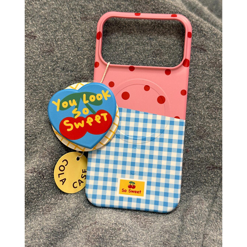 欧略 糖果色波点格纹樱桃爱心磁吸支架适用苹果17promax手机壳16promax新款iPhone17超好看16pro防摔外壳女款,3C数码配件,手机保护套/壳,淘宝优惠券,粉丝福利购,淘宝优惠卷