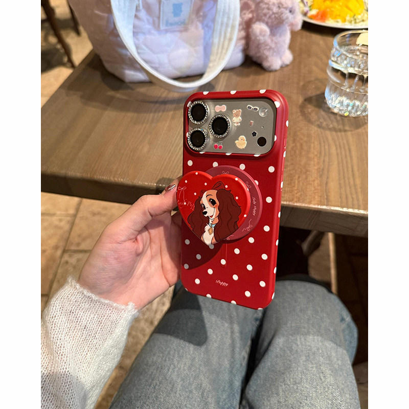 欧略 新年红波点爱心小狗磁吸支架适用苹果17promax手机壳15日韩新款iPhone16超好看14小众女款13防摔保护套,3C数码配件,手机保护套/壳,淘宝优惠券,粉丝福利购,淘宝优惠卷