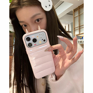 欧略 高级感羽绒服立体恶魔角适用苹果17promax手机壳15新款iPhone16超好看14创意13防摔保护套17pro时尚女款
