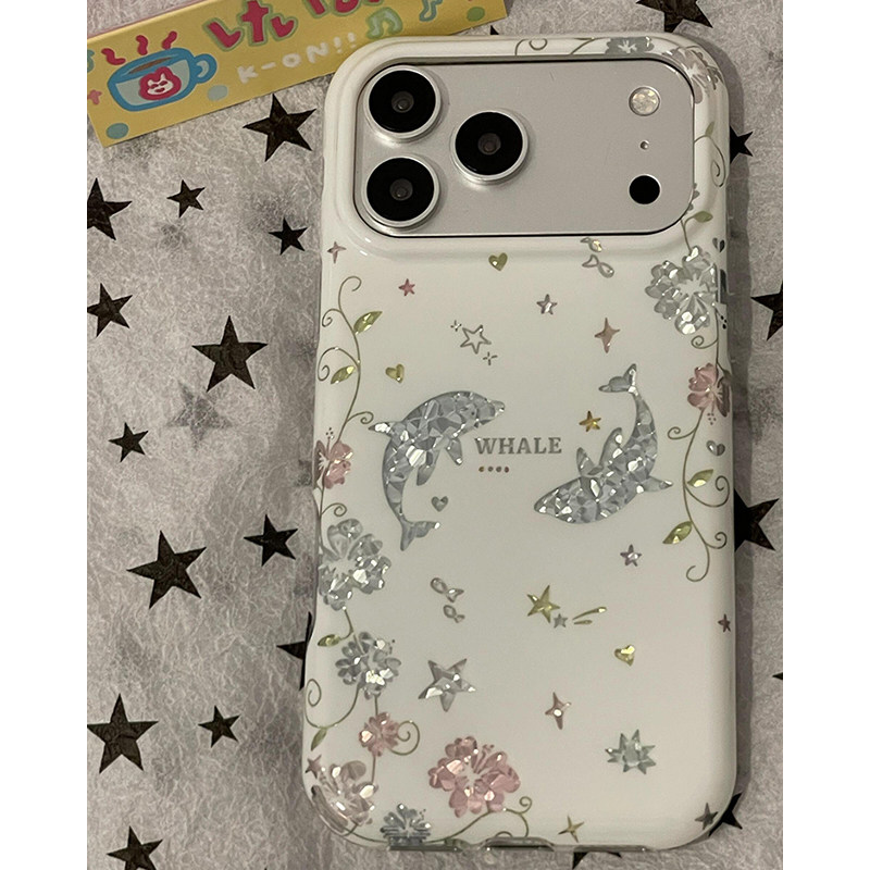 欧略 韩系可爱钻石纹海豚星星适用苹果17promax手机壳iPhone16pro新款17超好看15pro防摔保护套17pro小众女款