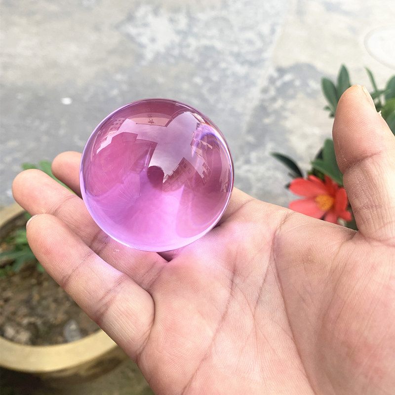 现货速发纯手工彩色水晶球道具人造蓝色粉红色紫色玻璃光球柜台装
