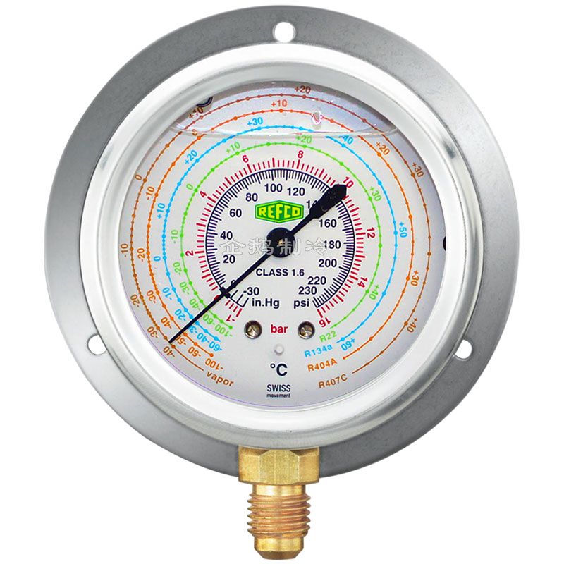 REFCO威科径向R22/R134A制冷空调机组用高低压冷媒压力表 油压表