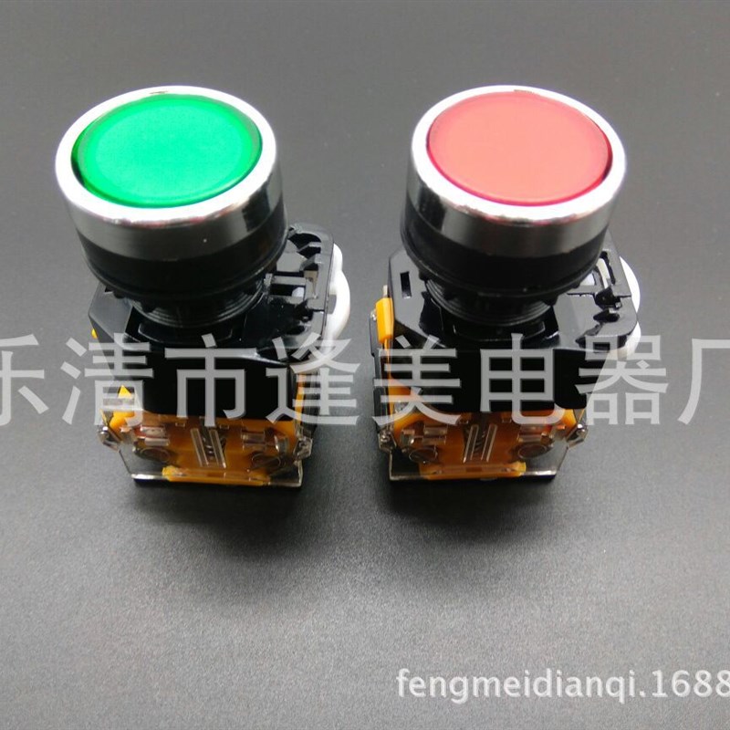 铝帽银点LA38-11 LA38-11BN 203/209B L国产 平钮自复按钮开关22m