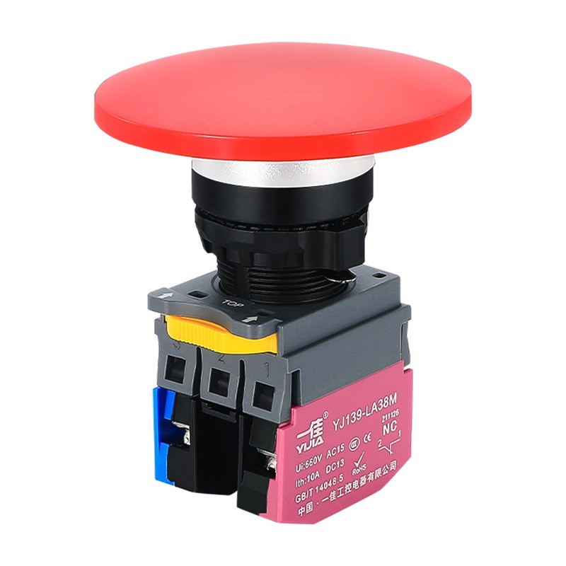 22mm大蘑菇头按钮LA38M-10M/60自复位自锁圆形开X关外径60mm